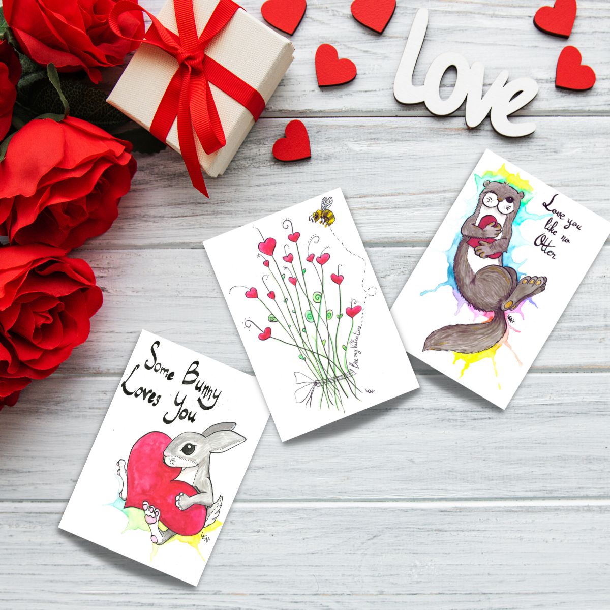 Lot de 3 cartes amour